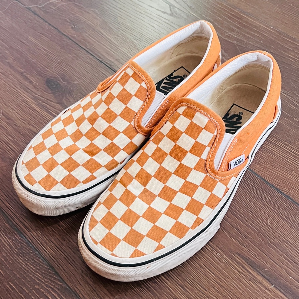 Vans Orange Checkered Slip-On Sneakers